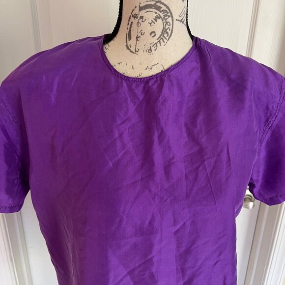 Vintage Quarters Purple Silk Blouse Pullover Shirt Shoulder Pads Keyhole Small - Picture 2 of 9